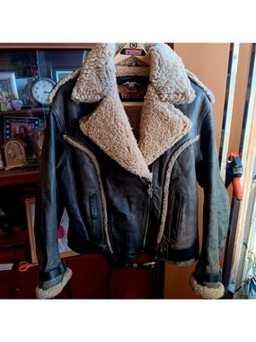 XL Harley-Davidson Womens Shearling-Lined Leather Motorcycle Jacket Biker Winter